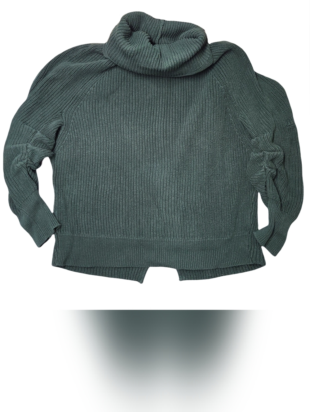 CAbi 100% Cotton Forest Green Cowl Neck Ruched Sleeve Ribbed Cottagecore Cozy XS